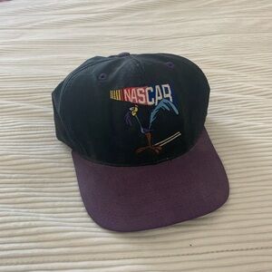 Vintage 90s AJD Acme Roadrunner Nascar Racing Black Snapback Cap